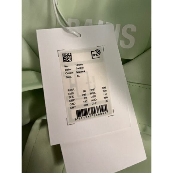 RAINS Unisex Waterproof Rain Jacket With Hood in Mineral color in Size XL NWT - Picture 10 of 11